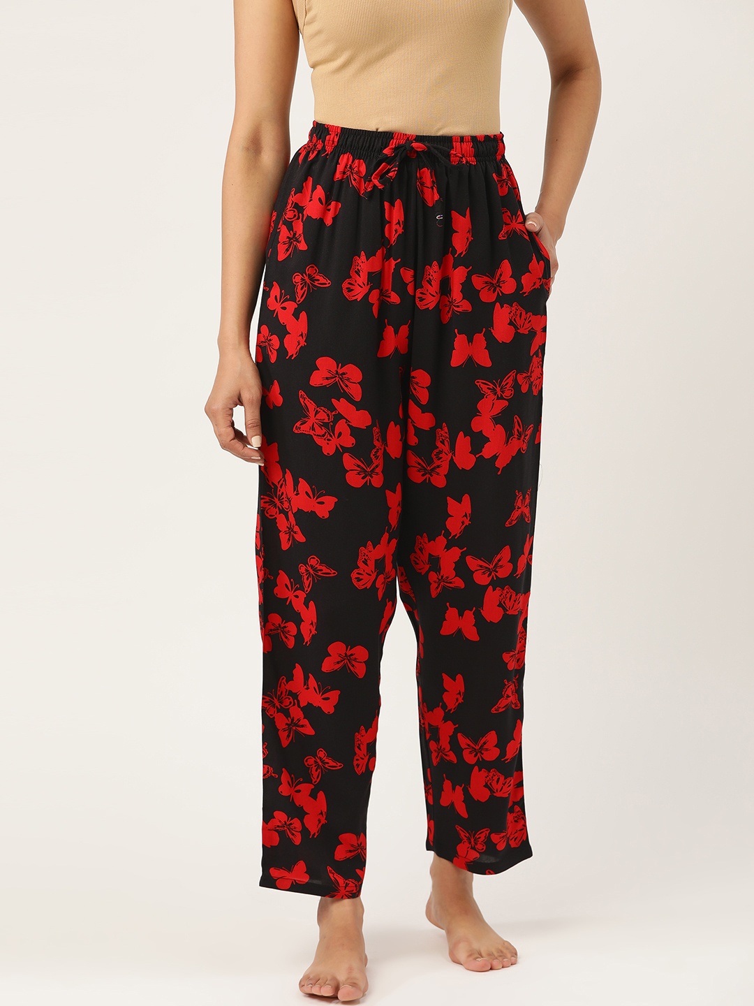 

Hancock Women Black & Red Butterfly Printed Lounge Pants