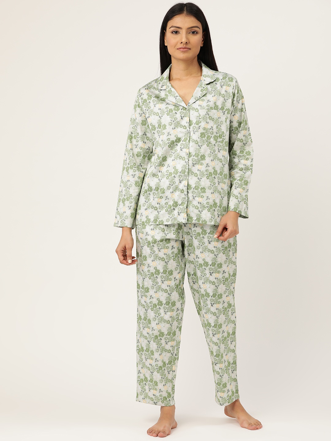 

Hancock Women Grey & Green Printed Night suit