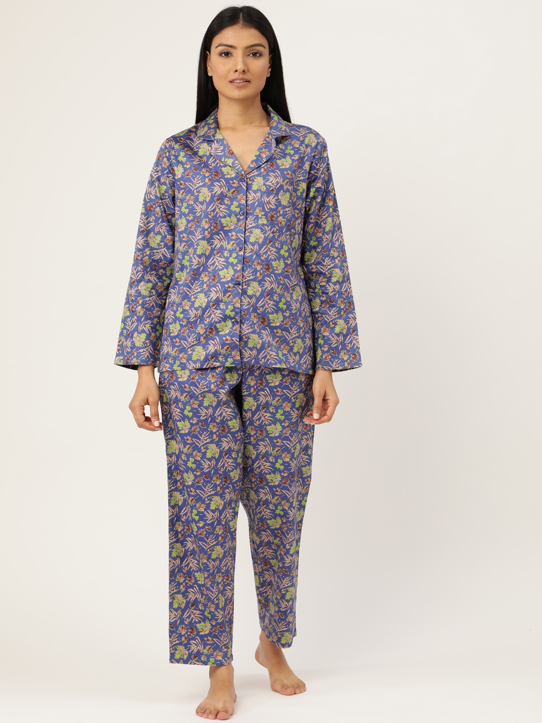 

Hancock Women Blue & Brown Printed Night suit