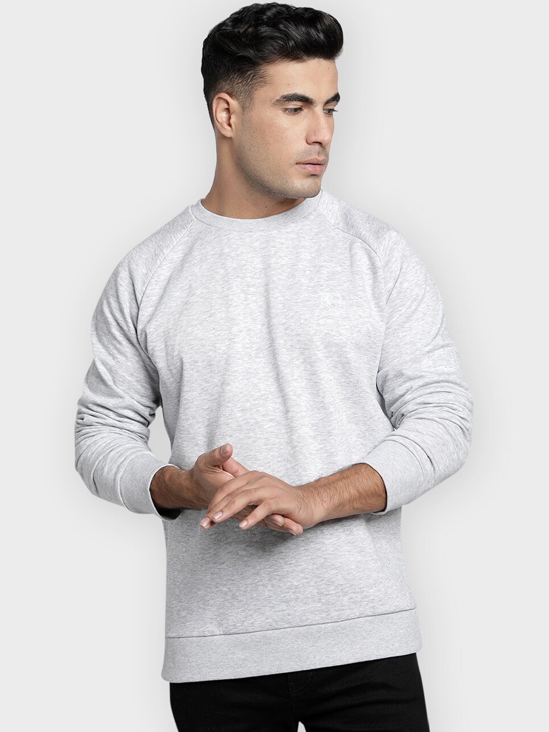 

Red Tape Men Grey Melange Solid Sweatshirt