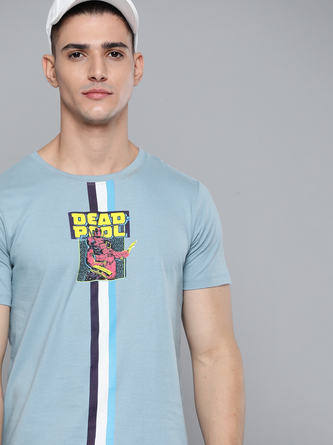 

Kook N Keech Marvel Men Blue Pure Cotton Deadpool Printed T-shirt