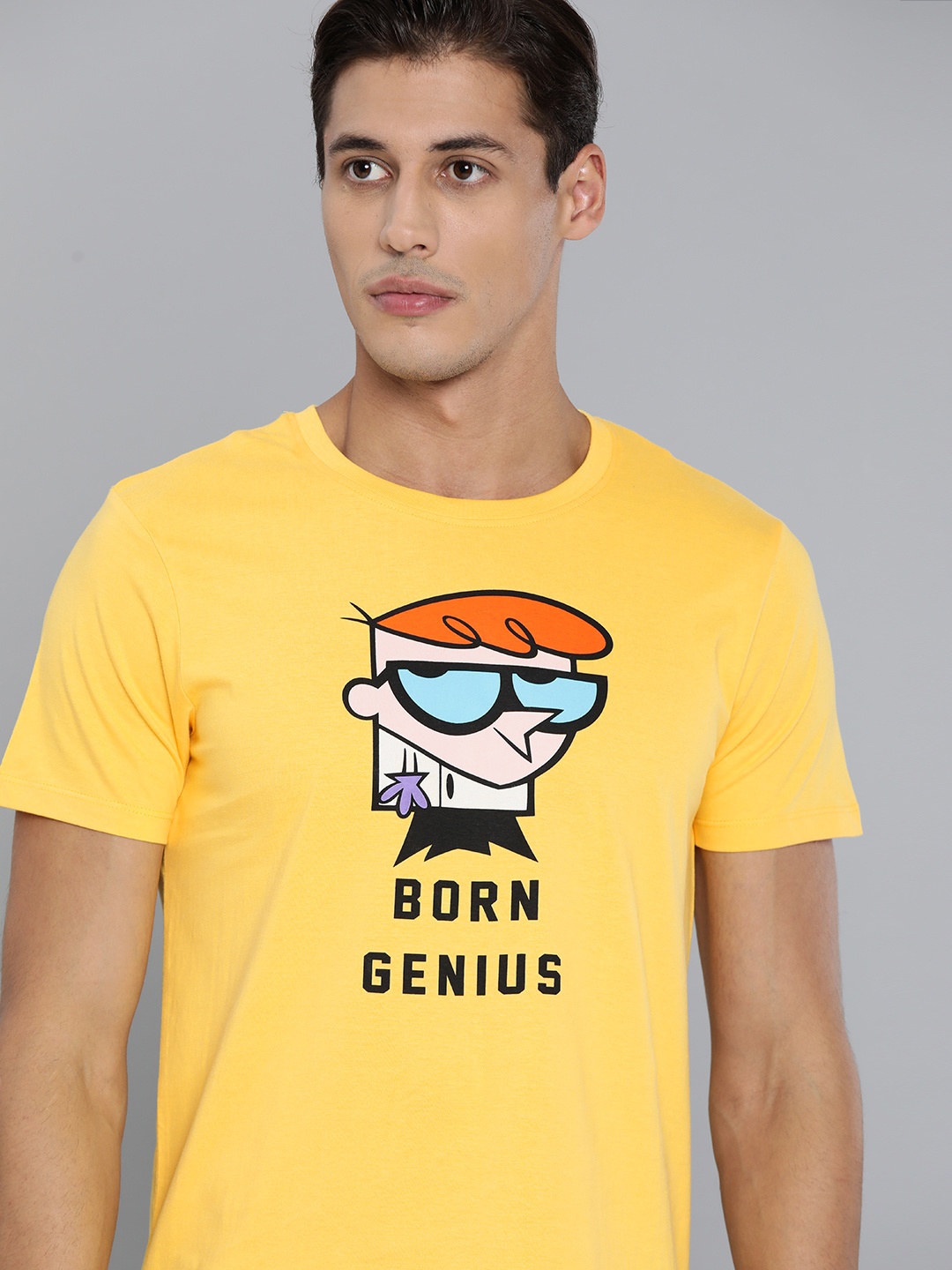 

Dexter by Kook N Keech Men Yellow Black Pure Cotton Printed Pure Cotton T-shirt