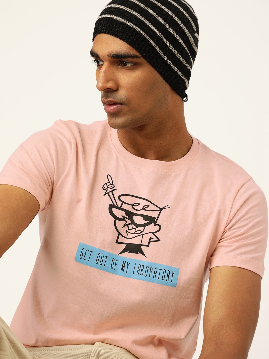 

Dexter by Kook N Keech Men Peach-Coloured & Black Pure Cotton Printed T-shirt