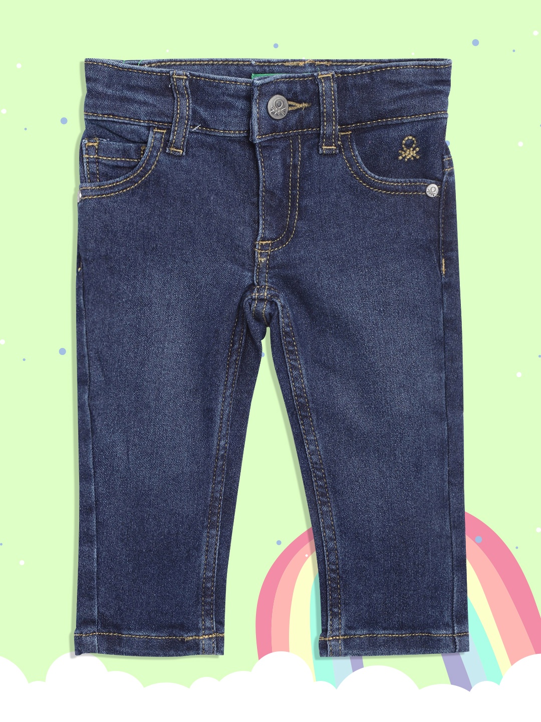 

United Colors of Benetton Boys Navy Blue Slim Fit Mid-Rise Clean Look Stretchable Jeans