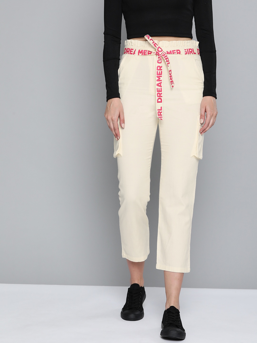 

Kook N Keech Women Off-White Regular Fit Cotton Solid Cargos