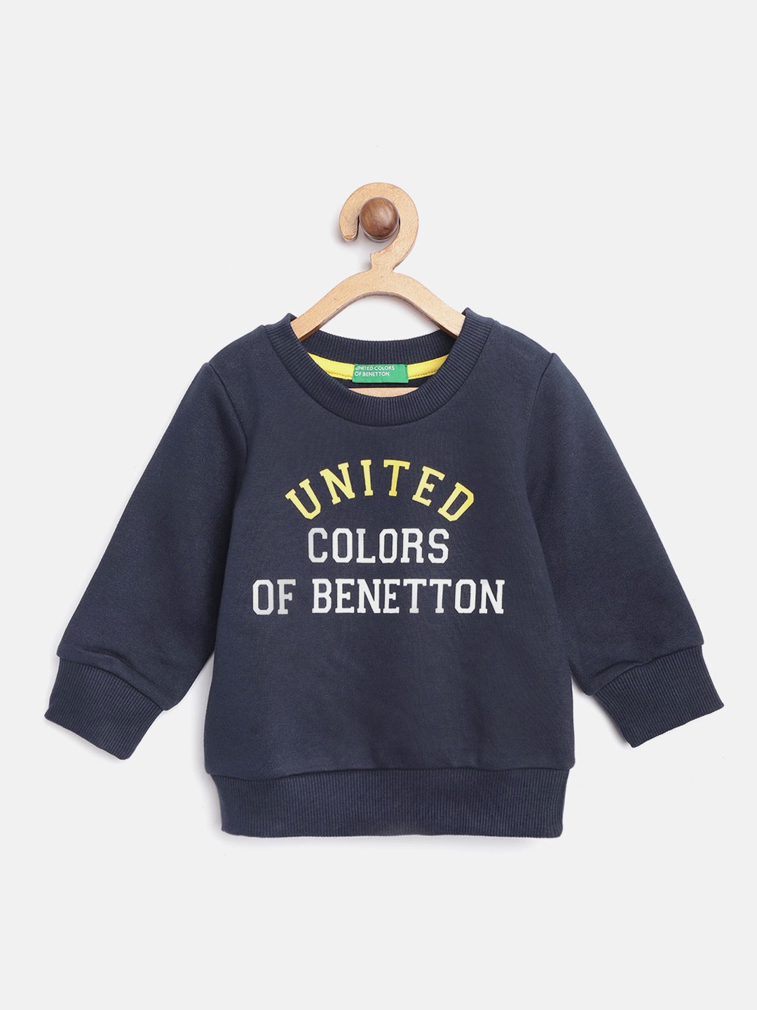 

United Colors of Benetton Boys Navy Blue & White Brand Logo Printed Sweatshirt
