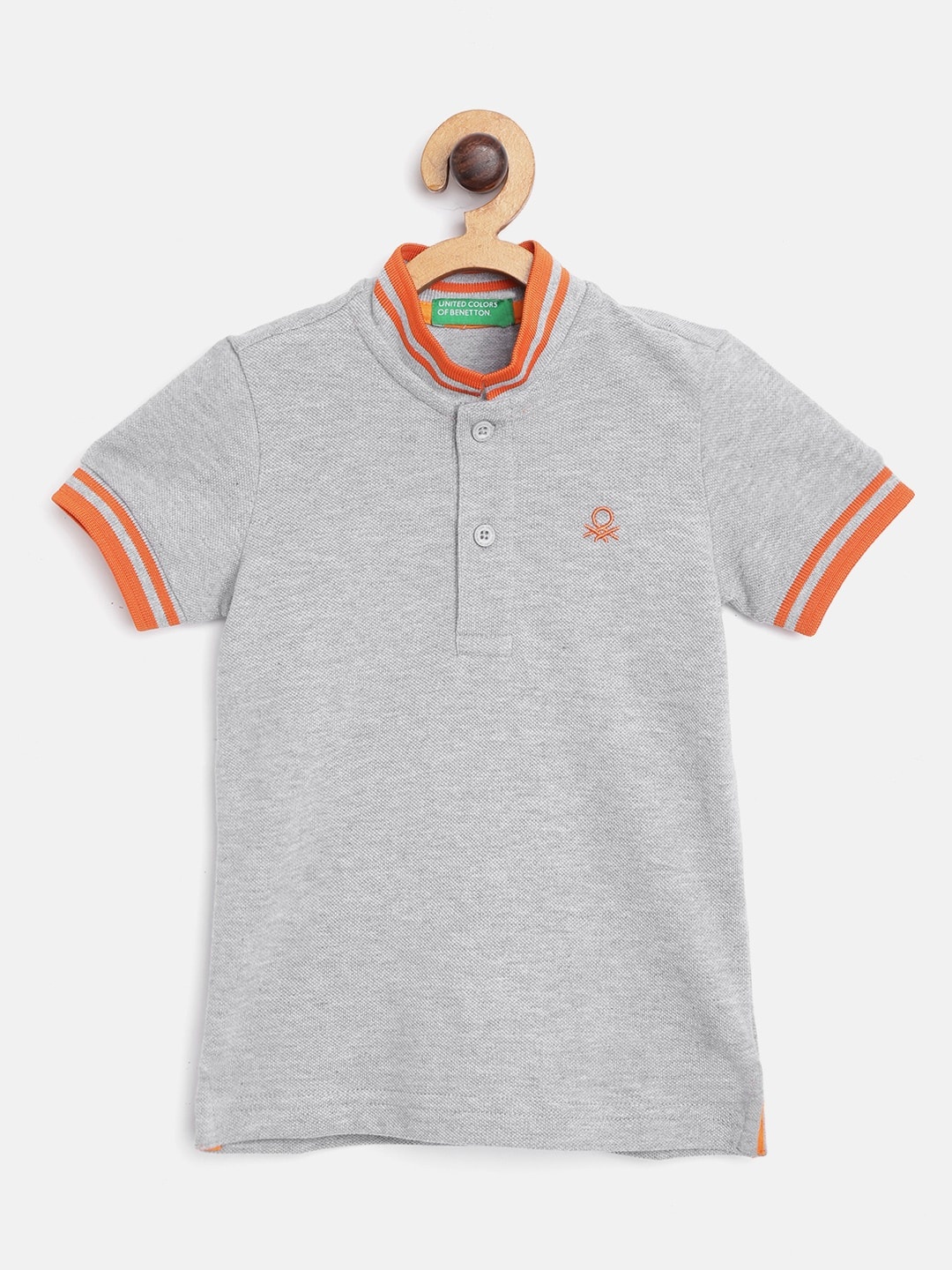 

United Colors of Benetton Boys Grey Melange Solid Polo Collar T-shirt
