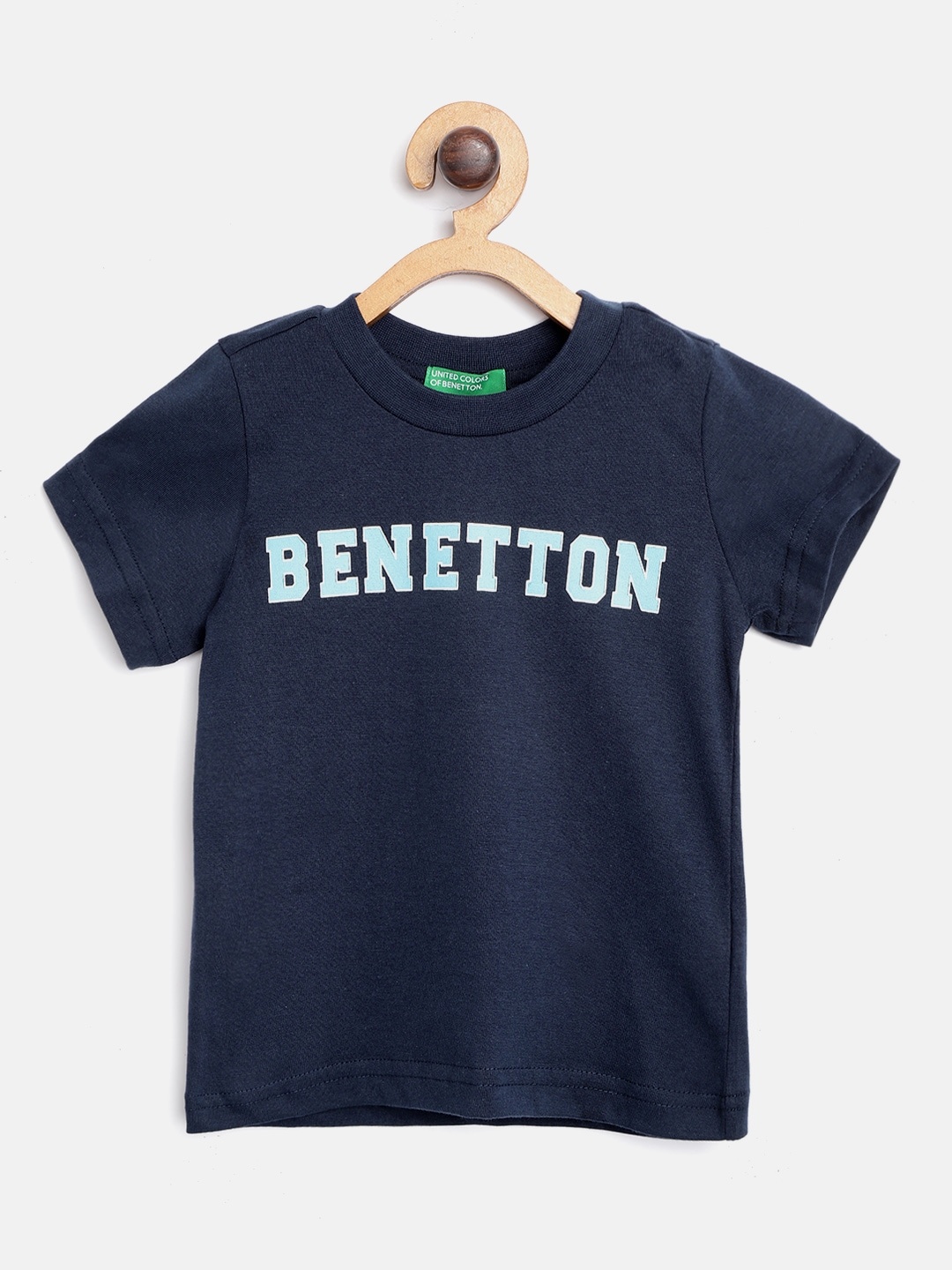 

United Colors of Benetton Boys Navy Blue Brand Logo Print Round Neck T-shirt