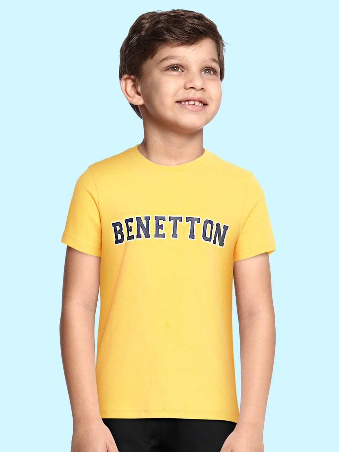 

United Colors of Benetton Boys Yellow Brand Logo Print Round Neck T-shirt