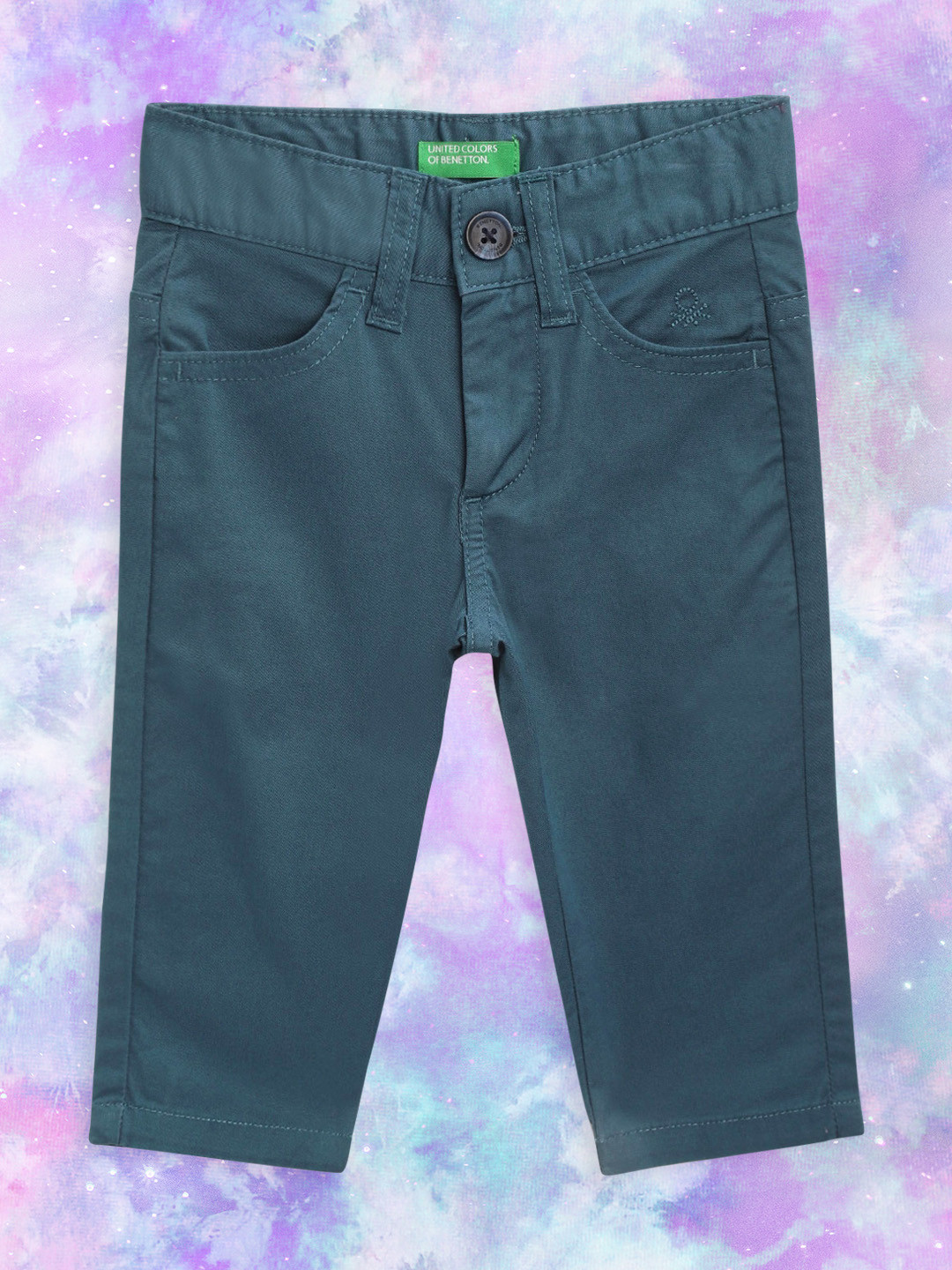 

United Colors of Benetton Boys Teal Blue Regular Fit Solid Trousers