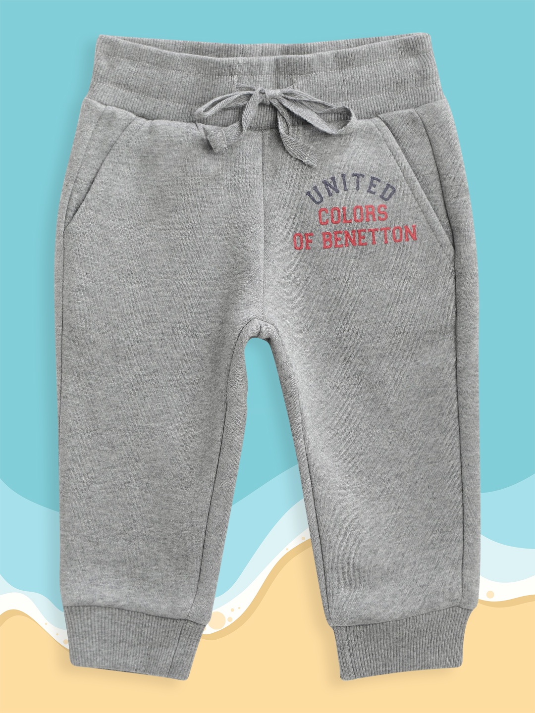 

United Colors of Benetton Boys Grey Melange Brand Logo Print Detail Joggers