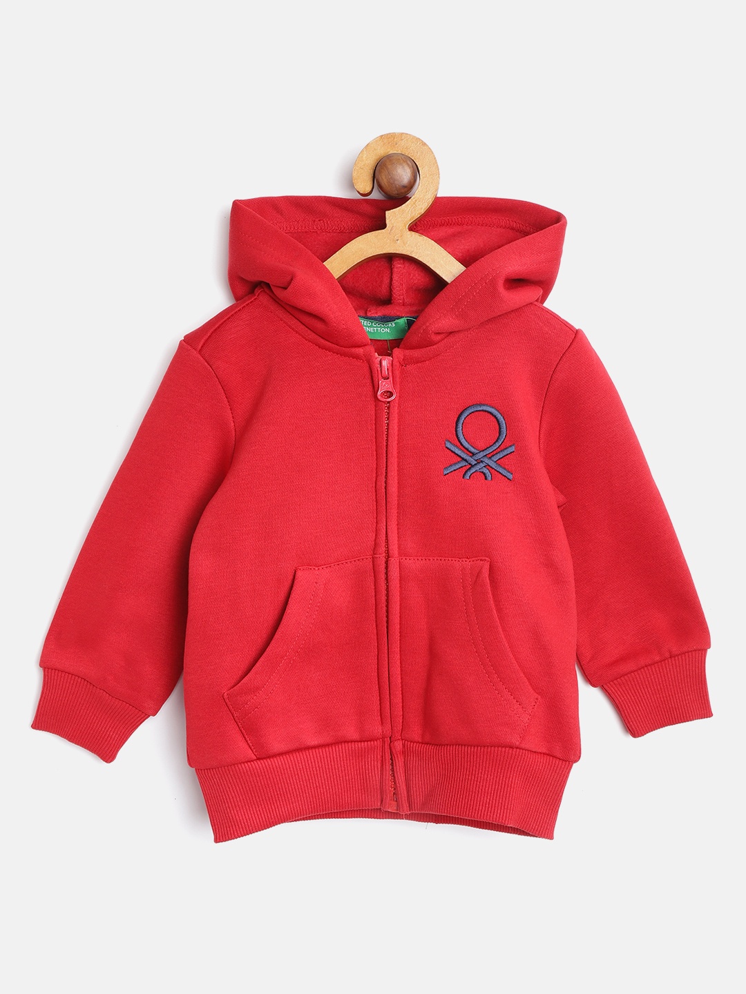 

United Colors of Benetton Boys Red Solid Hooded Sweatshirt