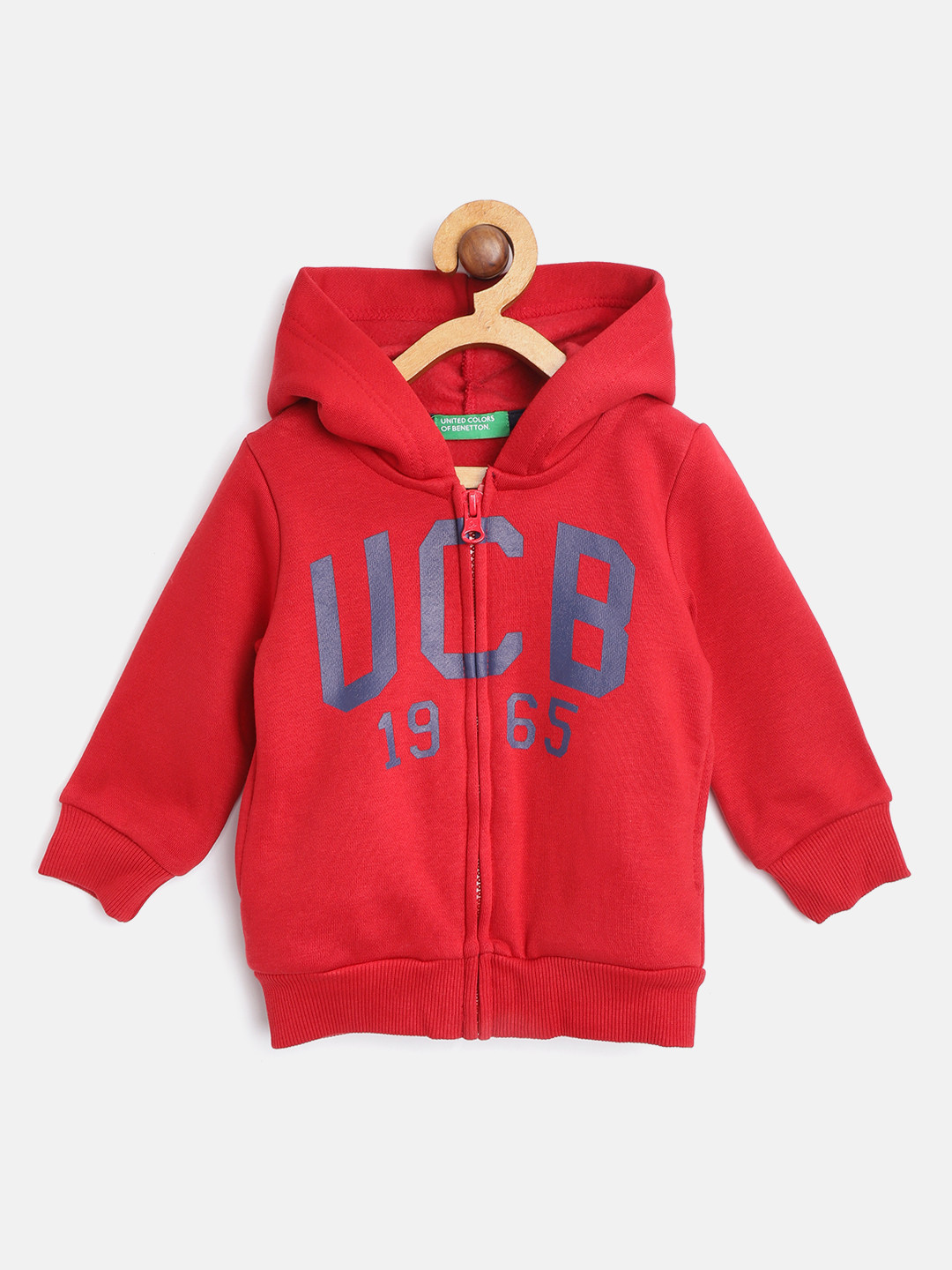 

United Colors of Benetton Boys Red & Navy Blue Brand Logo Print Hooded Sweatshirt