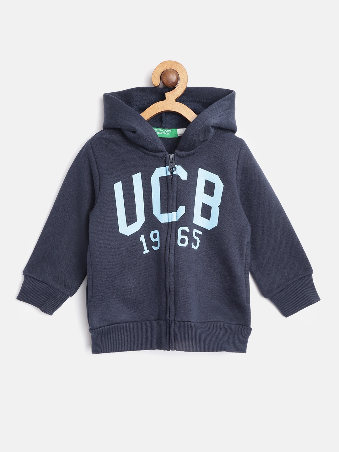 

United Colors of Benetton Boys Navy Blue Brand Logo Print Hooded Sweatshirt
