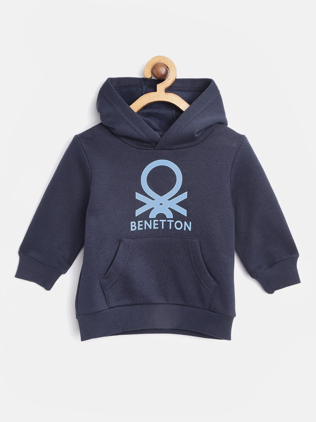 

United Colors of Benetton Boys Navy Blue Brand Logo Print Hooded Sweatshirt