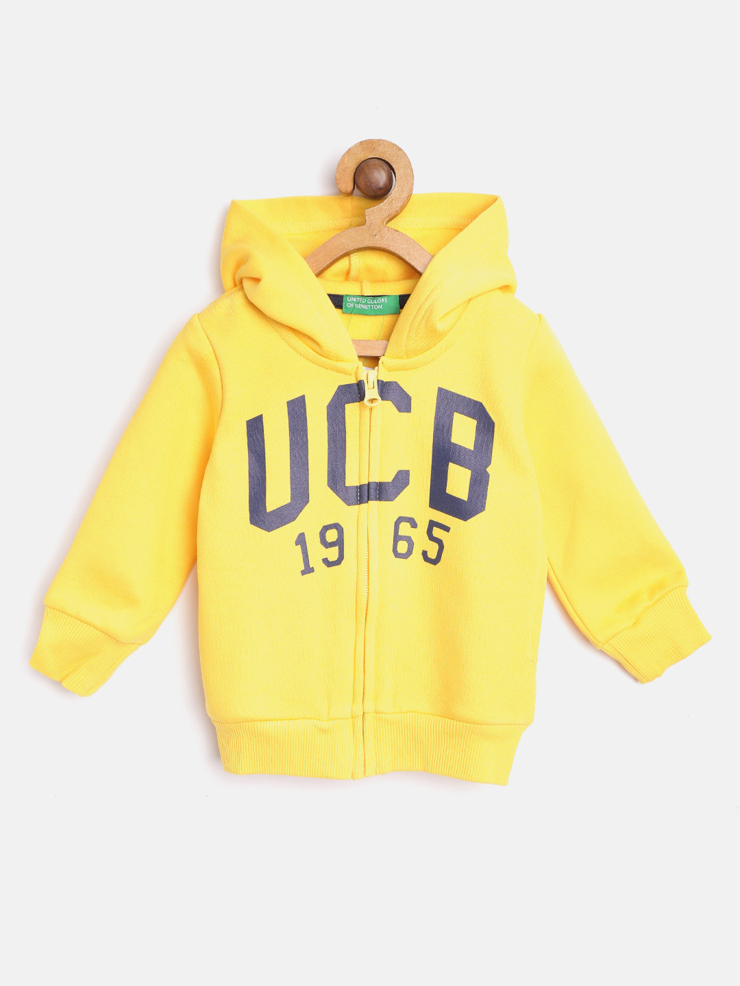 

United Colors of Benetton Boys Yellow & Navy Blue Brand Logo Print Hooded Sweatshirt