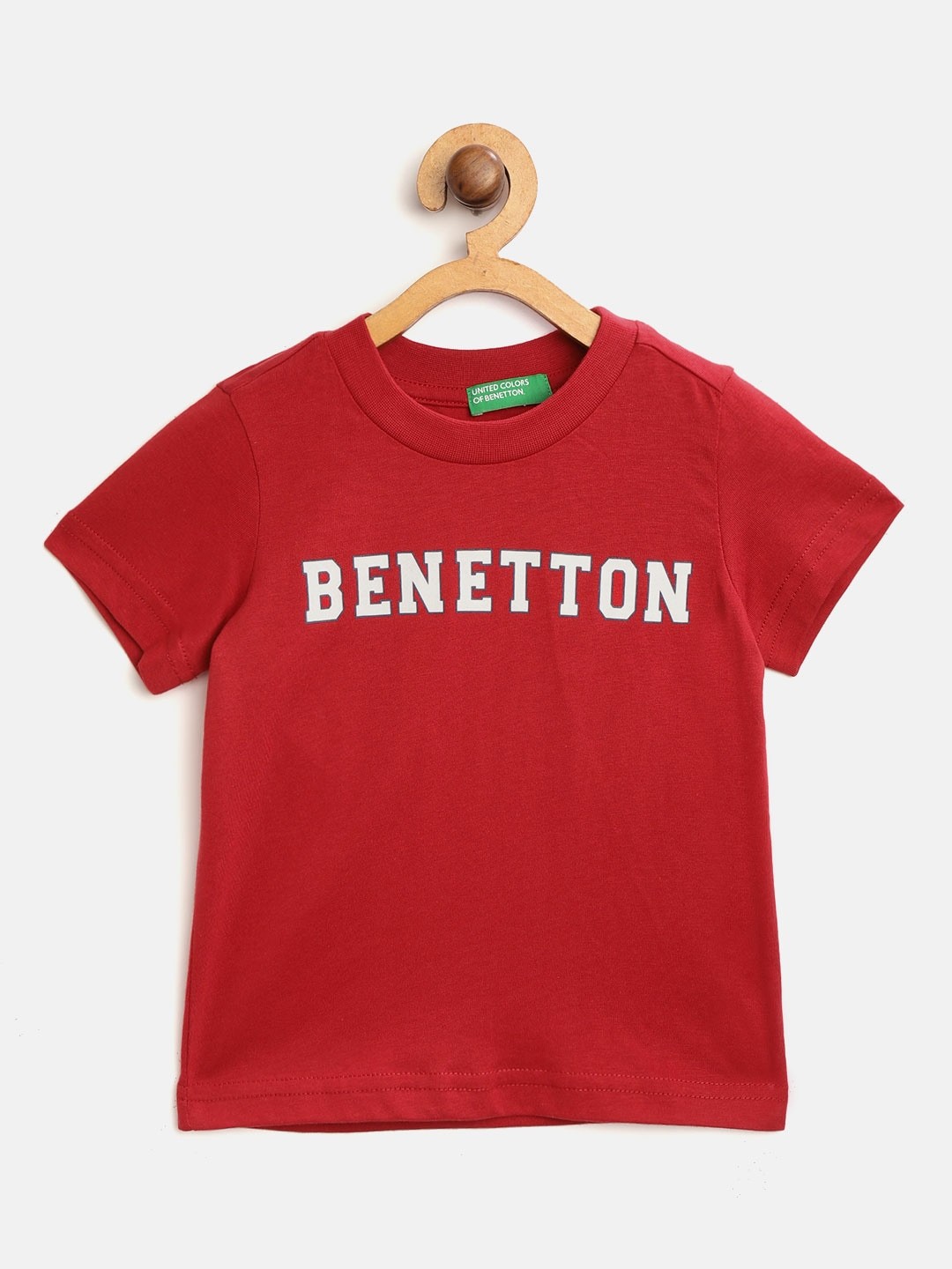 

United Colors of Benetton Boys Red Brand Logo Print Round Neck T-shirt
