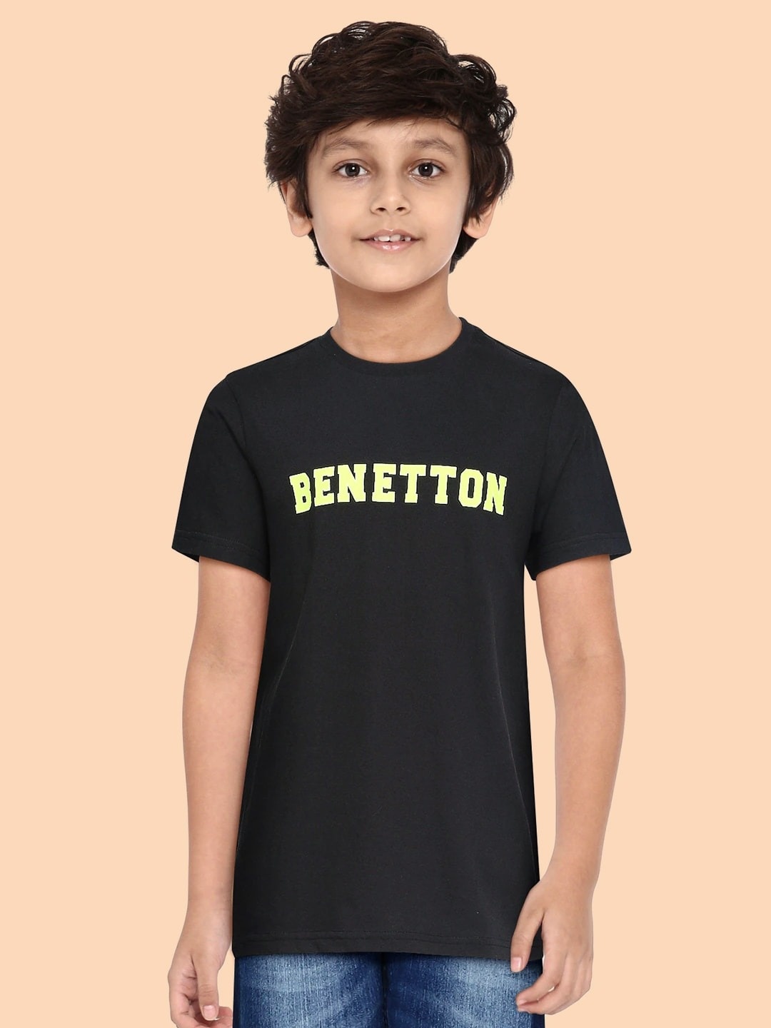

United Colors of Benetton Boys Black Brand Logo Print Round Neck T-shirt