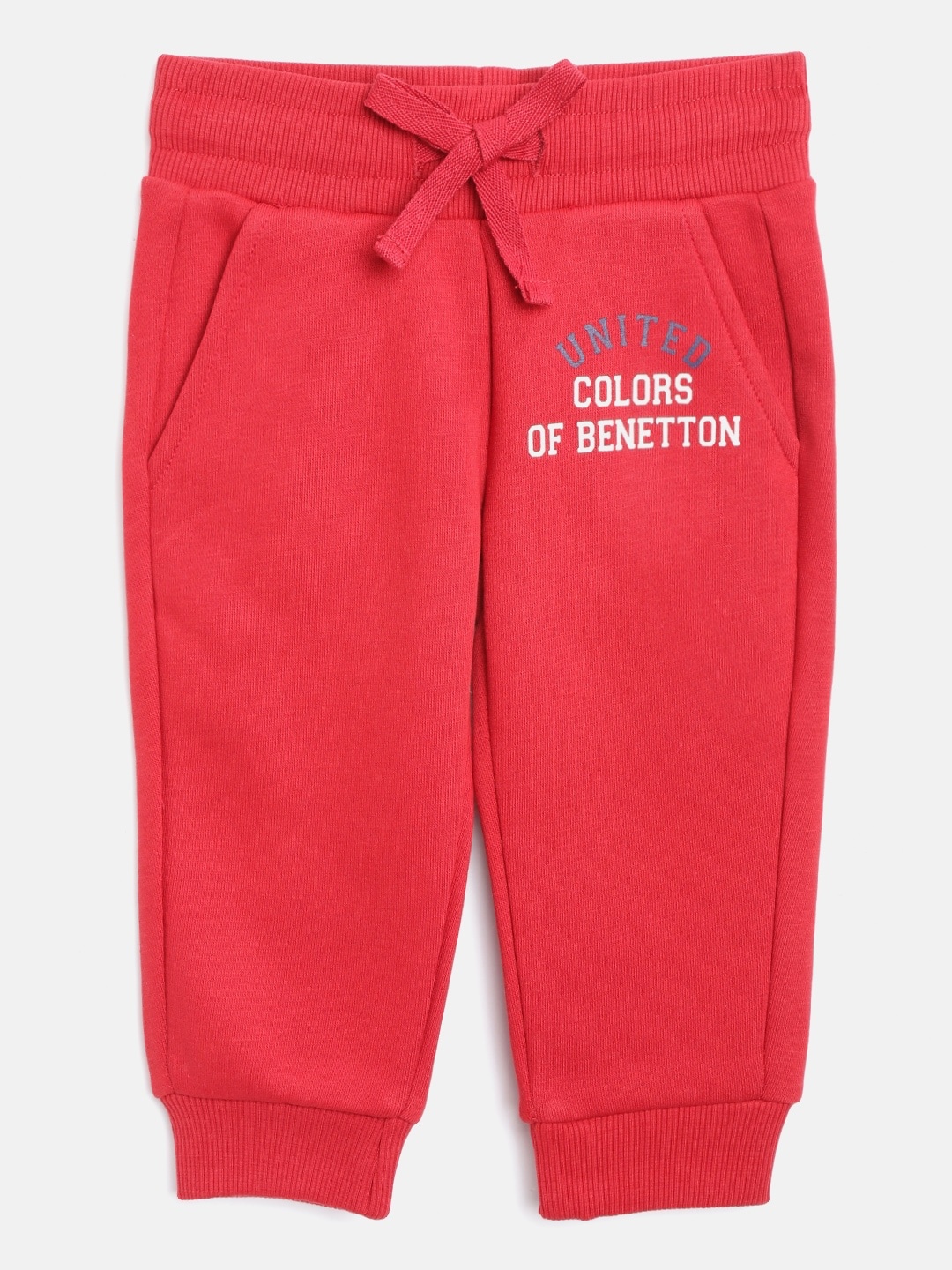 

United Colors of Benetton Boys Red Solid Joggers with Printed Detail