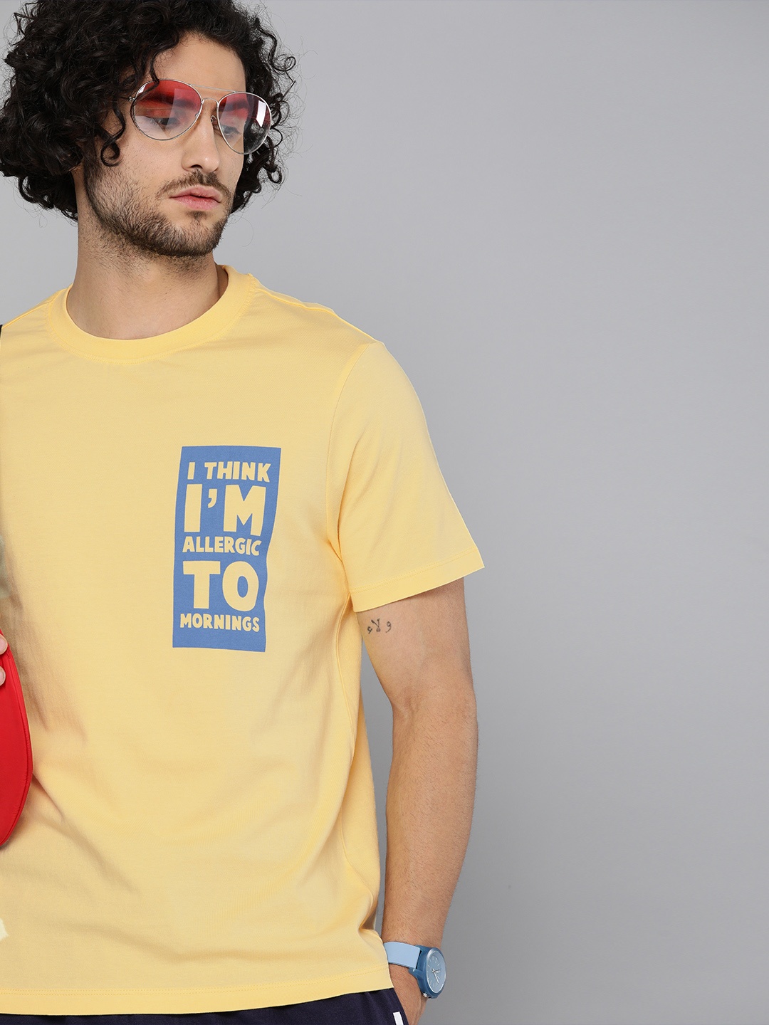 

Kook N Keech Men Yellow Printed Round Neck Pure Cotton T-shirt
