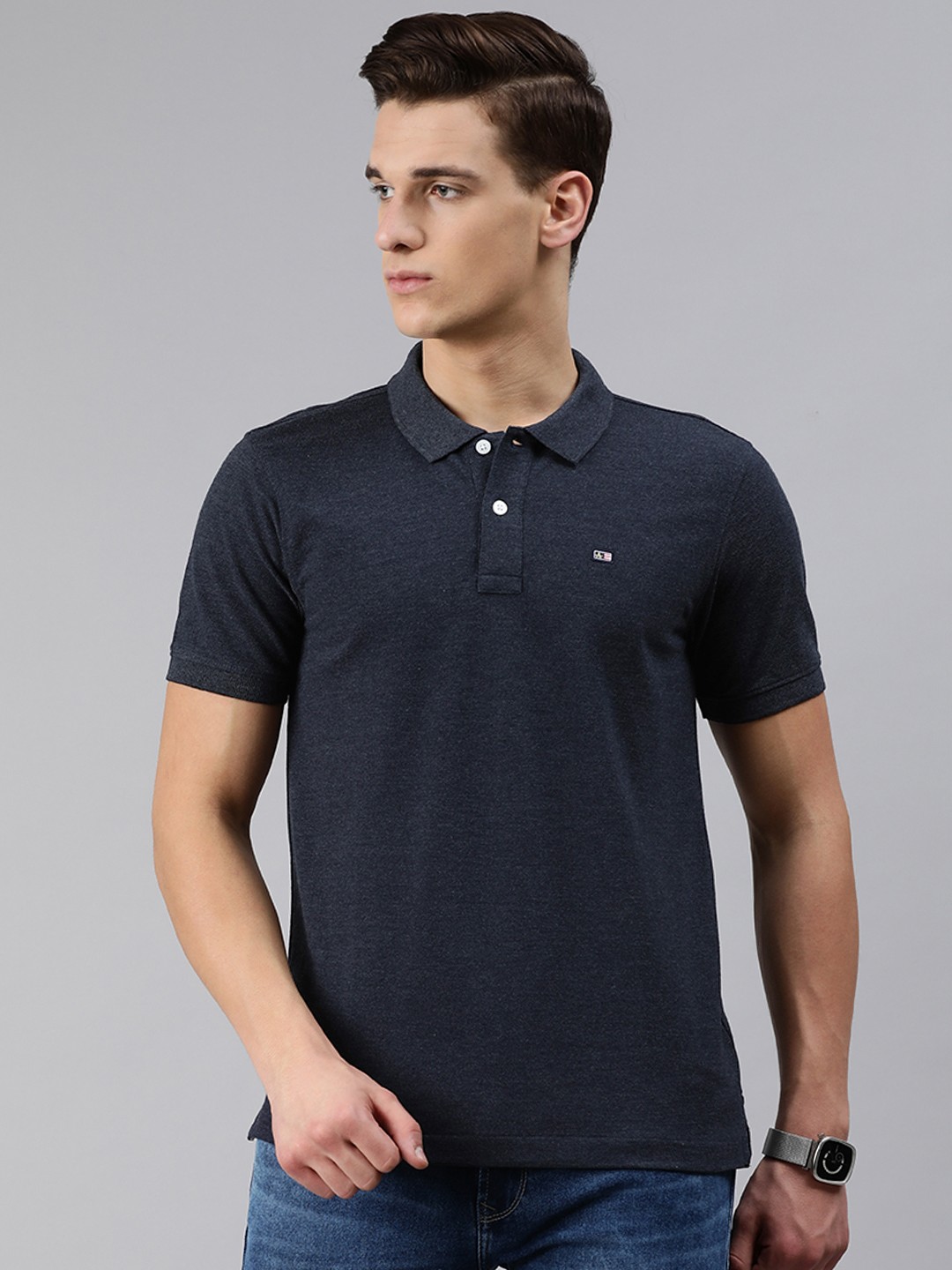 

Arrow Sport Men Navy Blue Solid Polo Collar T-shirt