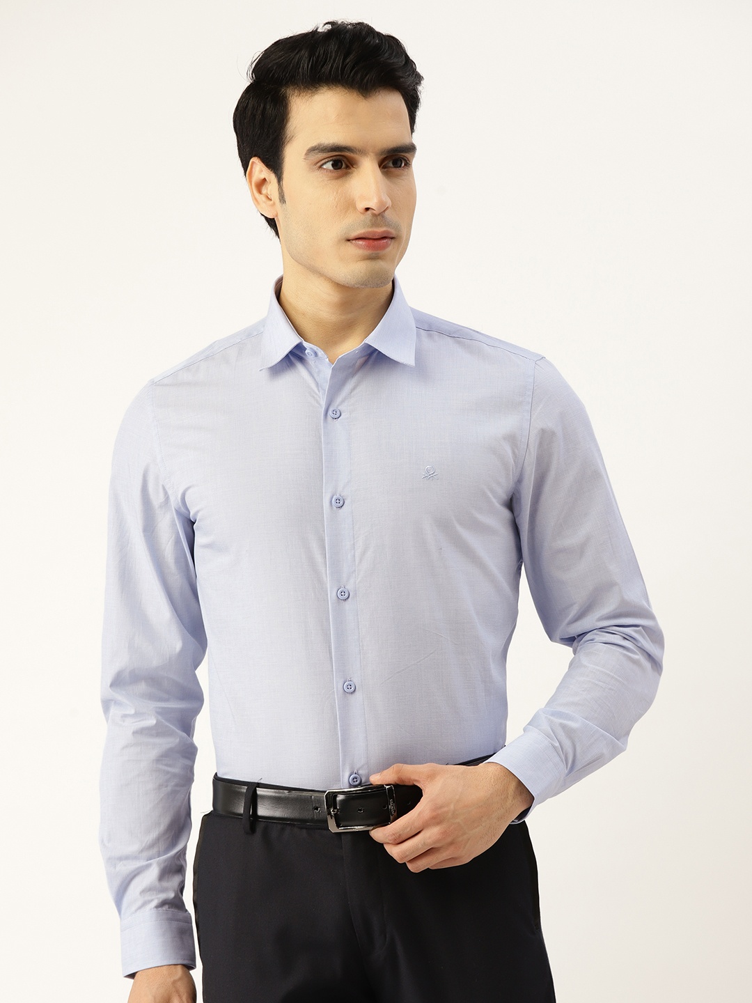 

United Colors of Benetton Men Blue Slim Fit Solid Formal Shirt