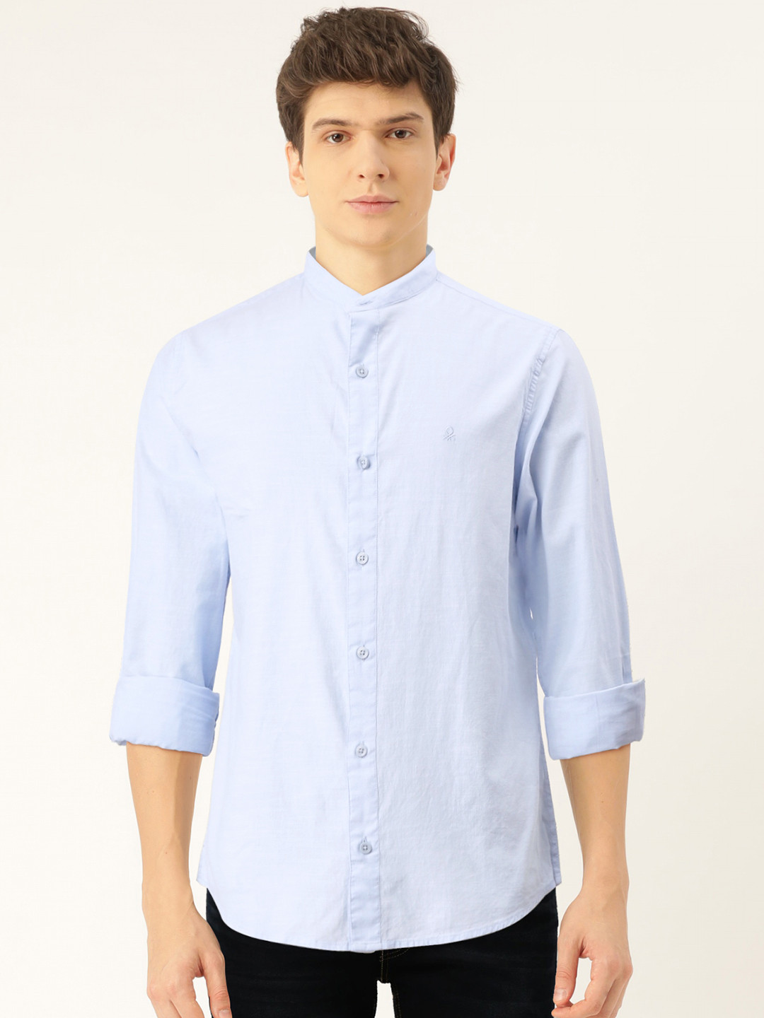 

United Colors of Benetton Men Blue Regular Fit Solid Casual Shirt