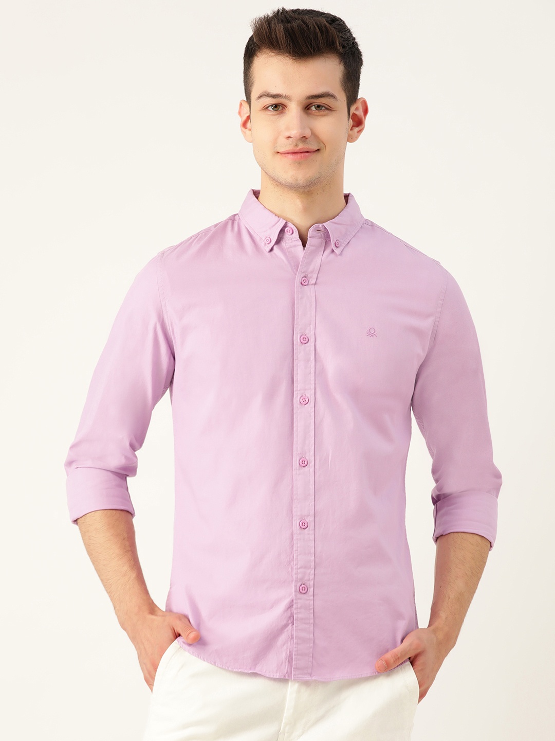 

United Colors of Benetton Men Lavender Oxford Woven Slim Fit Solid Casual Shirt
