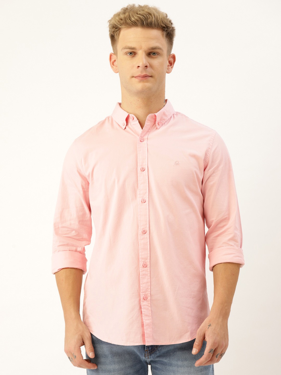 

United Colors of Benetton Men Pink Slim Fit Solid Casual Shirt
