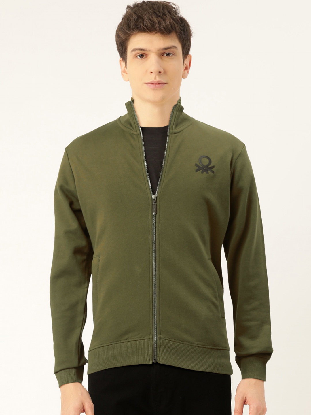 

United Colors of Benetton Men Olive Green Solid Sweatshirt