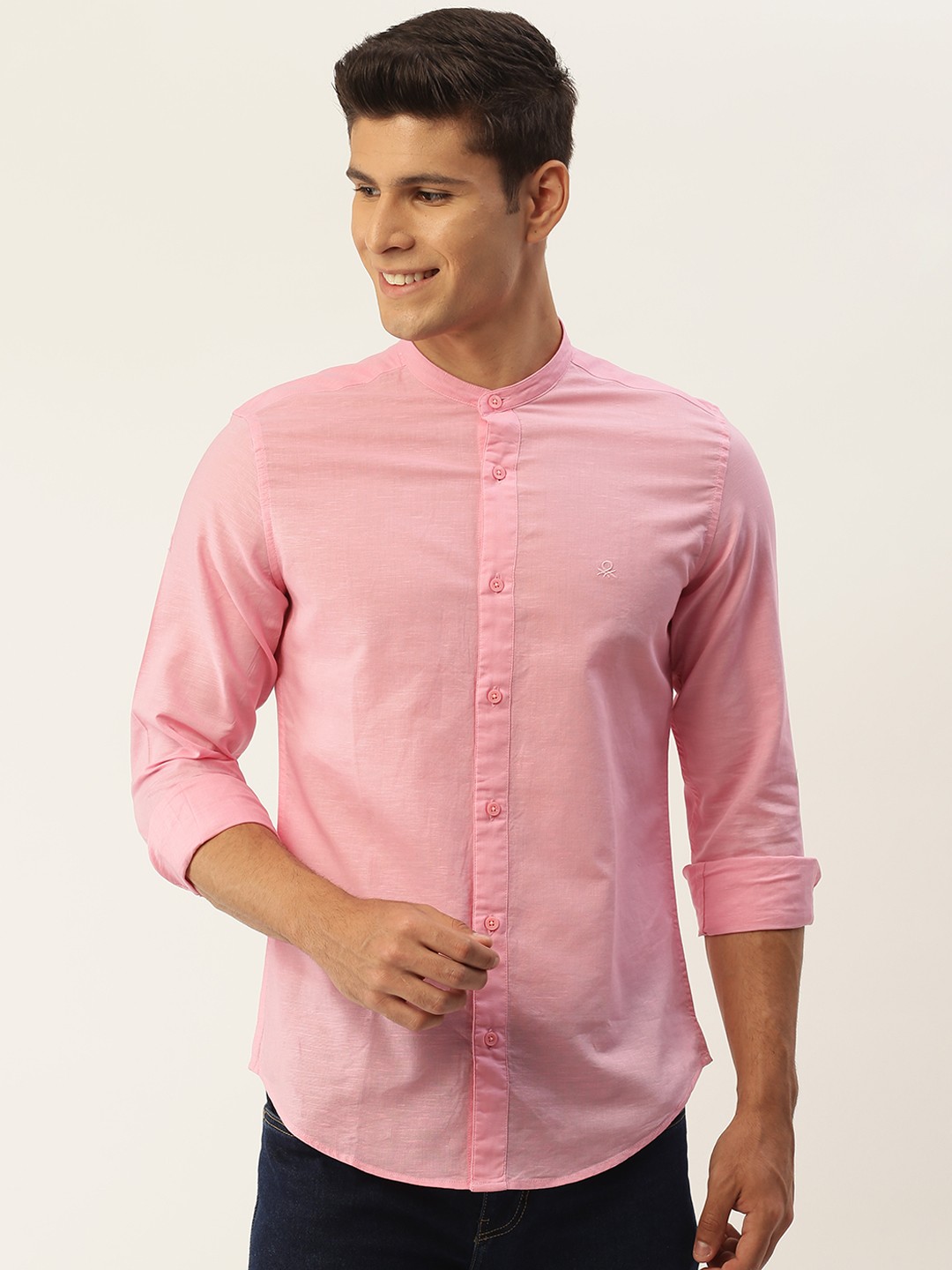 

United Colors of Benetton Men Pink Solid Slim Fit Casual Shirt