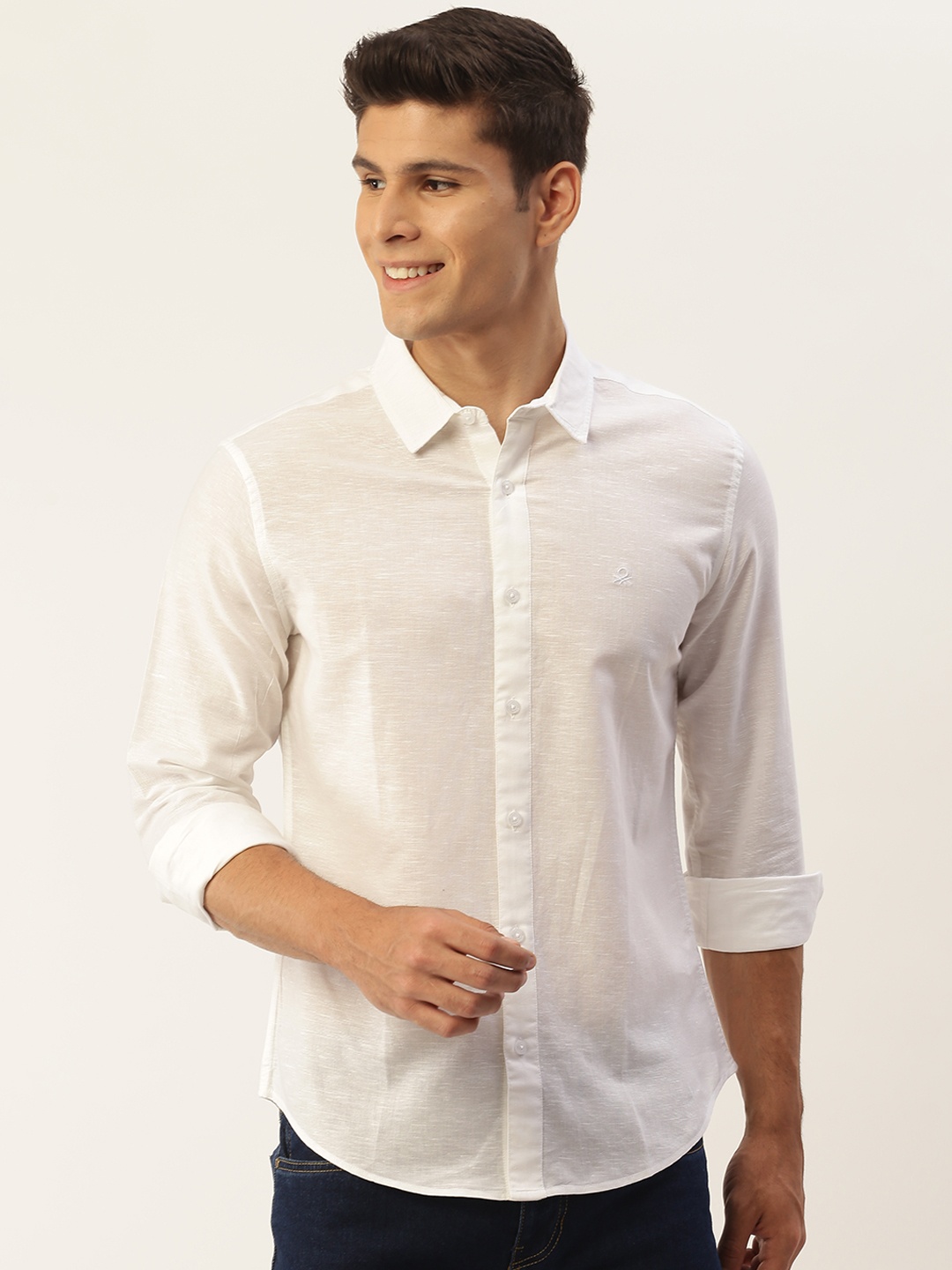 

United Colors of Benetton Men White Slim Fit Casual Shirt