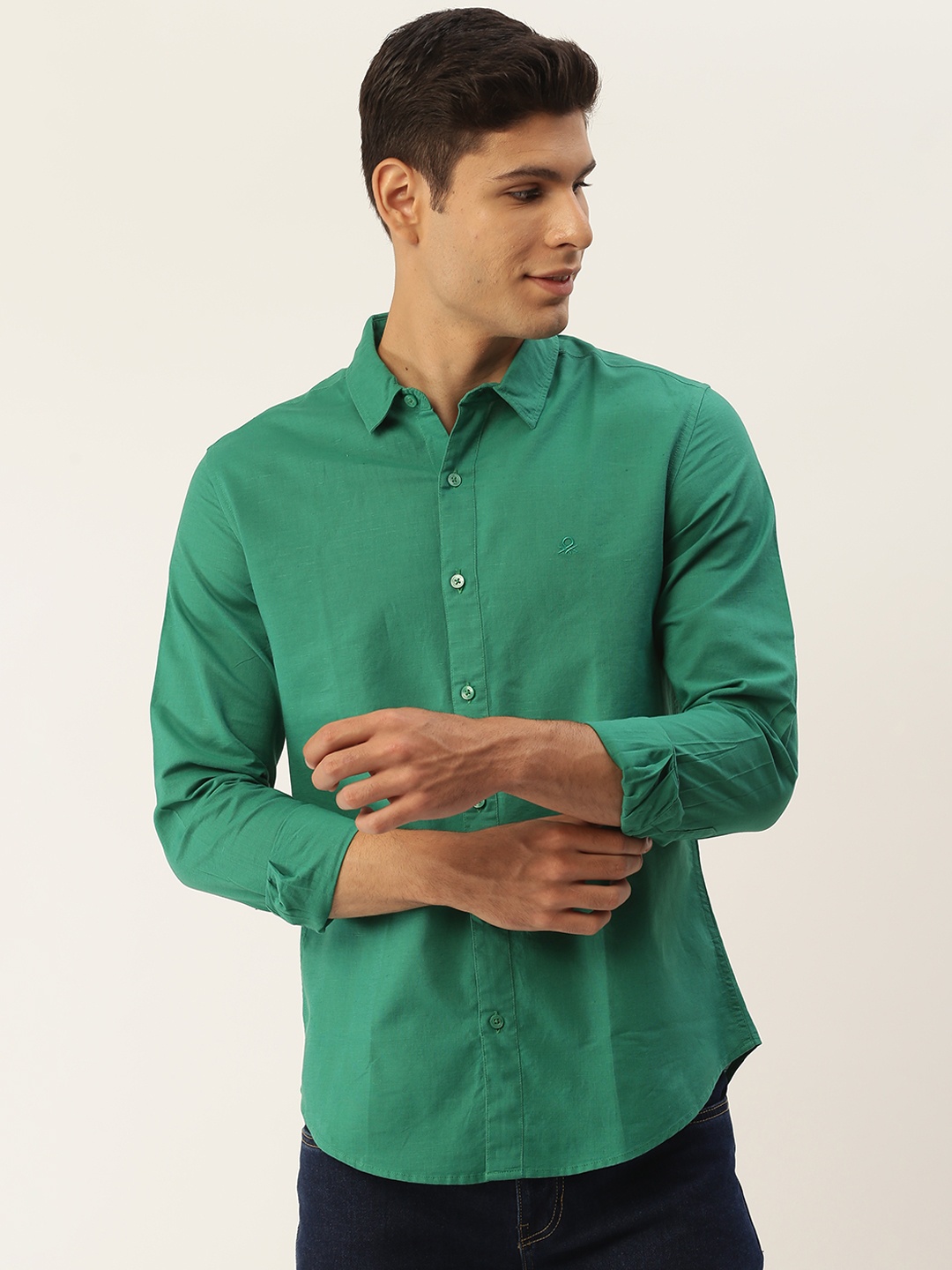

United Colors of Benetton Men Green Slim Fit Casual Shirt