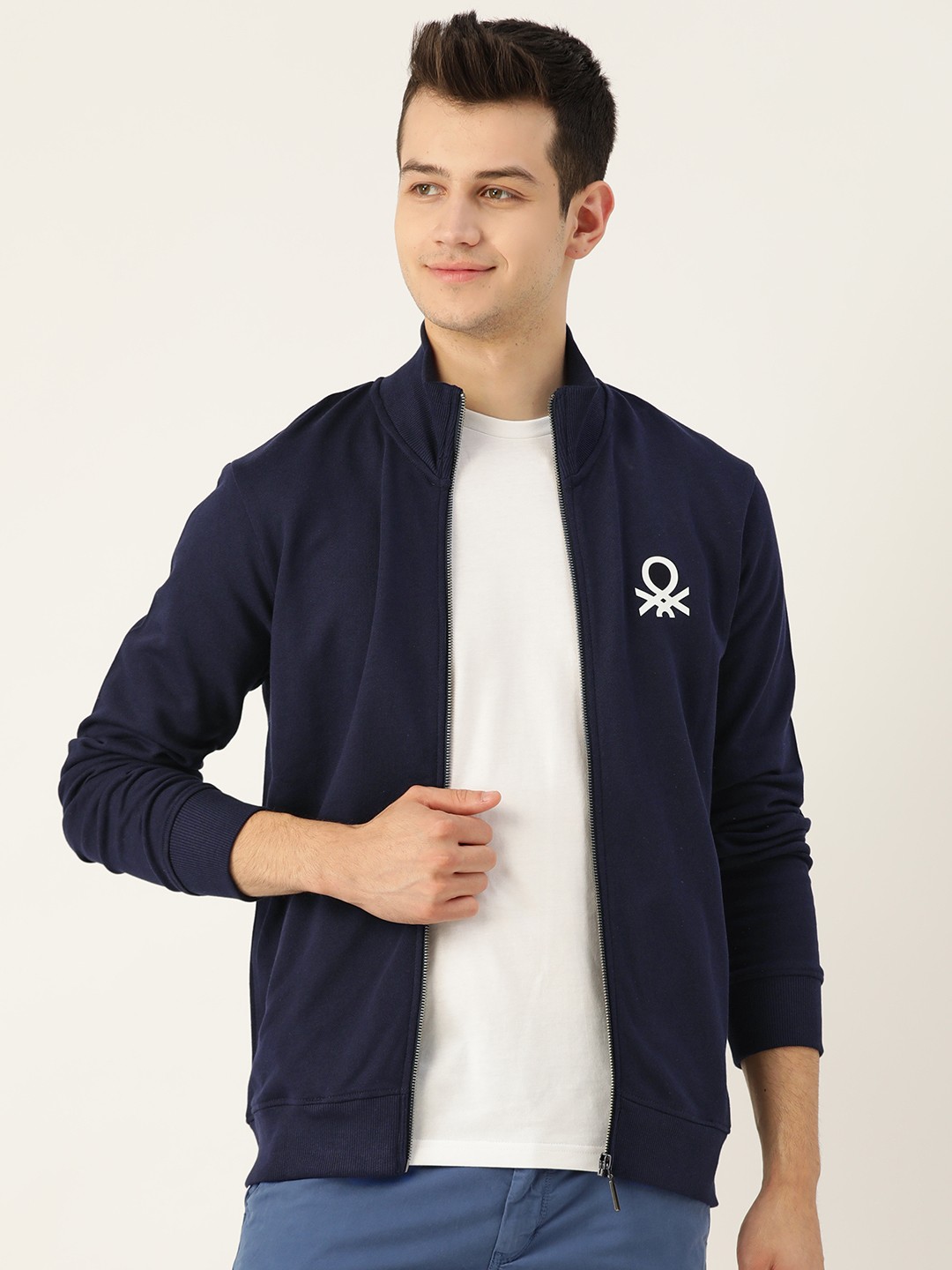

United Colors of Benetton Men Navy Blue Slim Fit Solid Sweatshirt