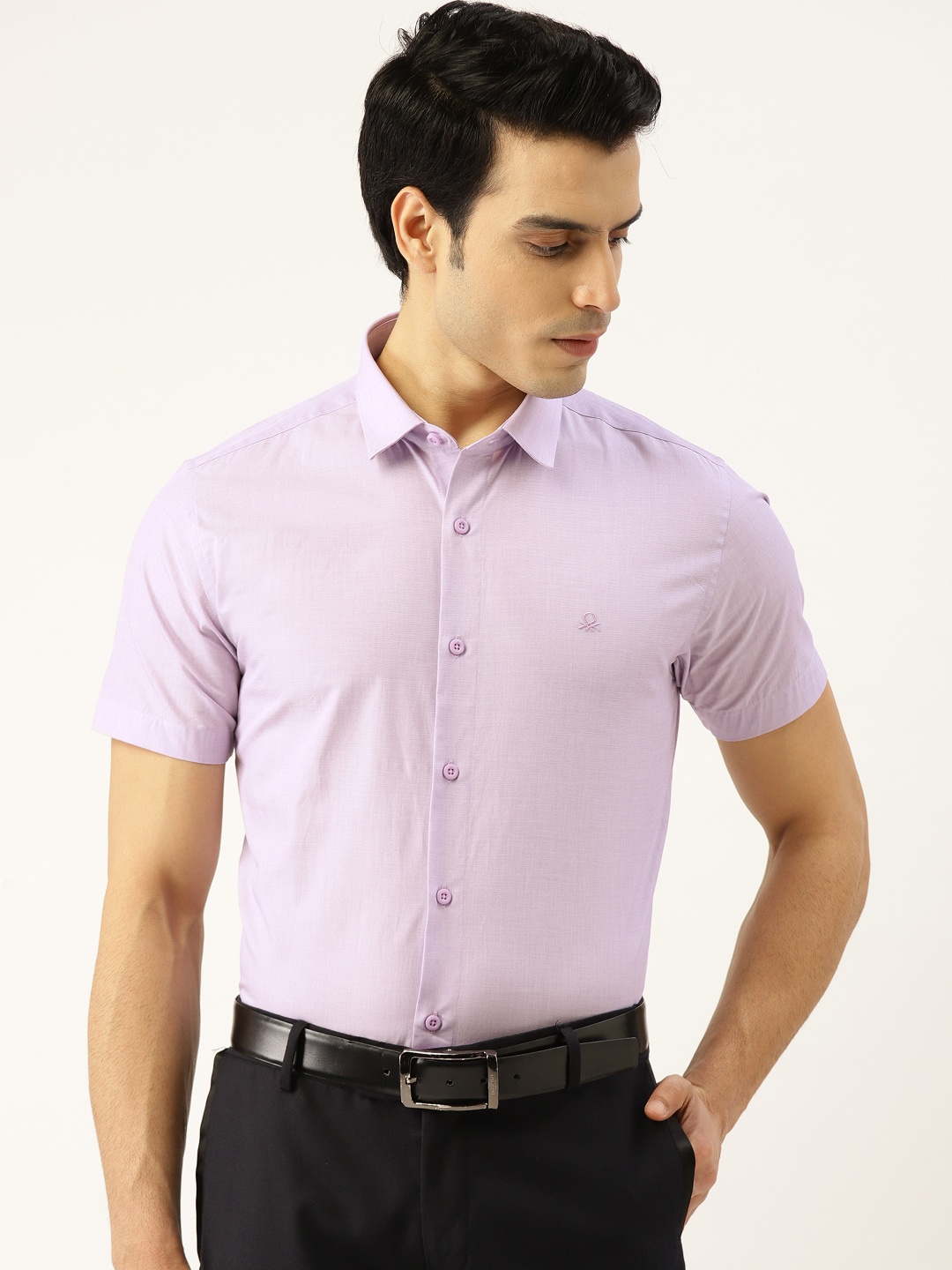 

United Colors of Benetton Men Lavender Slim Fit Solid Formal Shirt