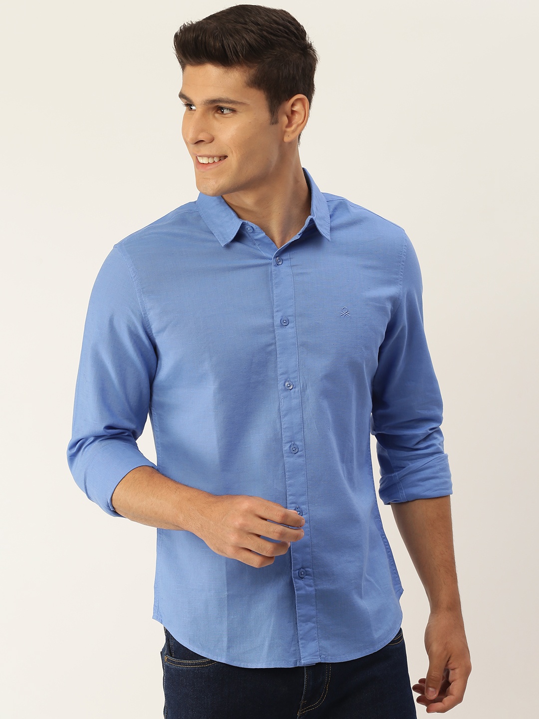 

United Colors of Benetton Men Blue Slim Fit Casual Shirt