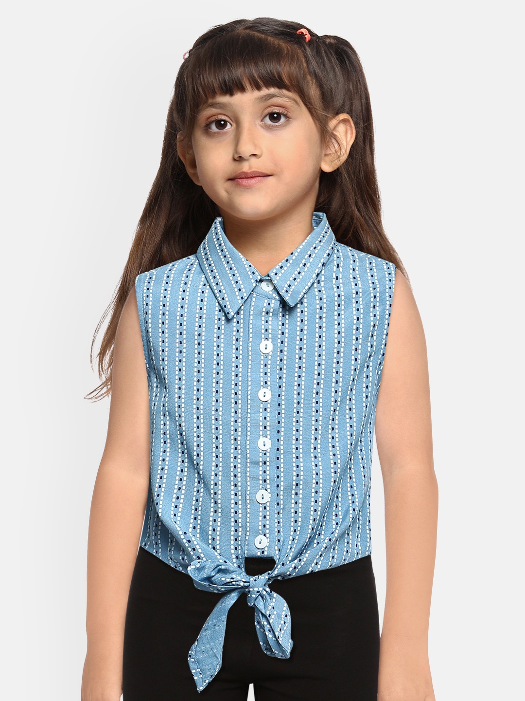 

Global Desi Girls Blue Striped Shirt Style Top
