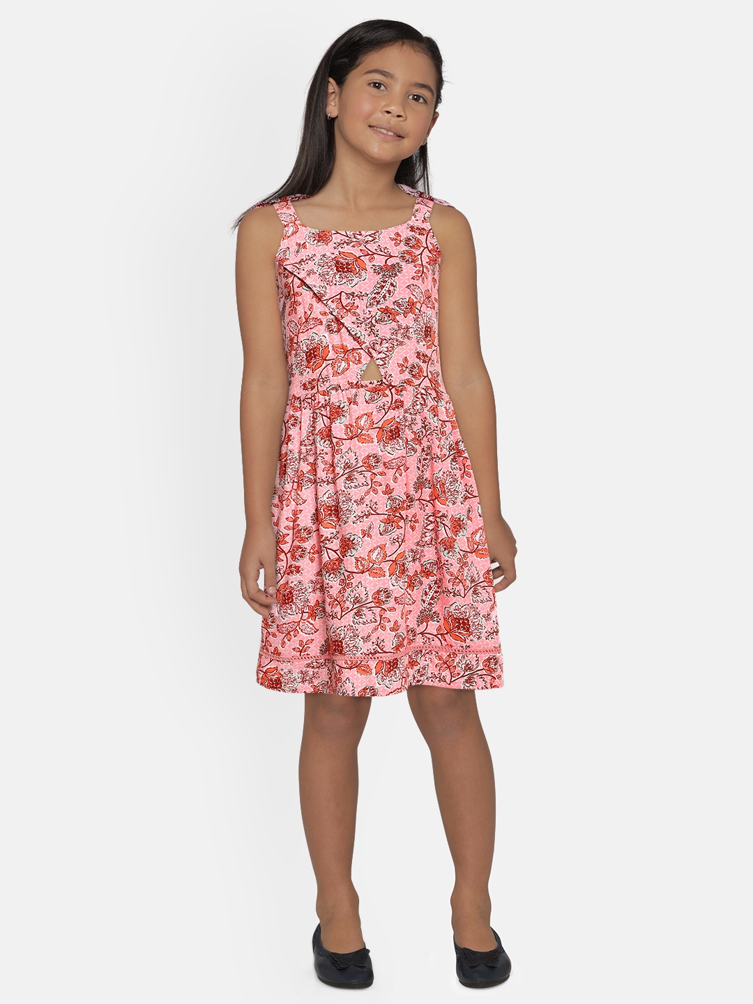 

Global Desi Girls Pink Printed A-Line Dress