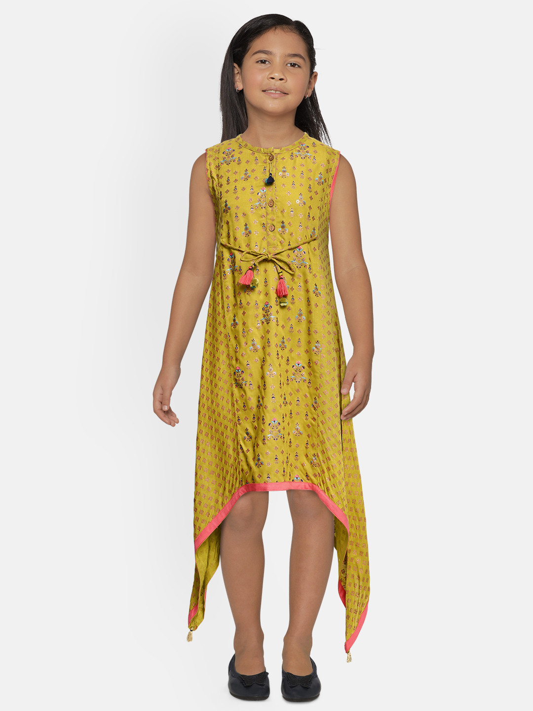 

Global Desi Girls Green Printed A-Line Dress