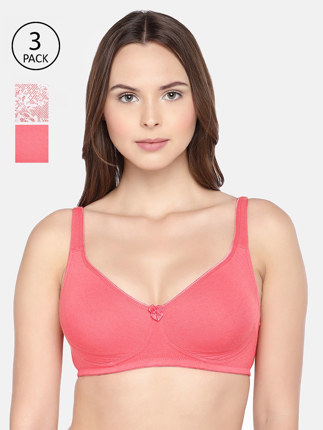 

Inner Sense Pack of 3 Organic Cotton Antimicrobial Seamless Side Support Bra ISB057, Pink