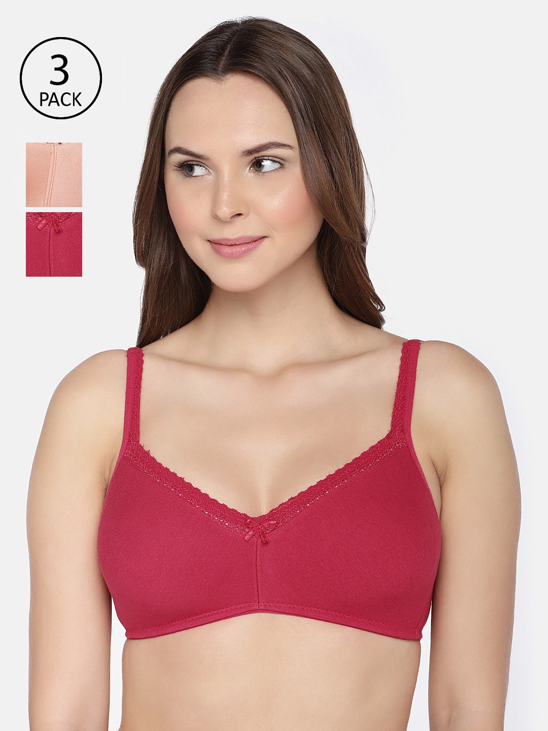 

Inner Sense Pack of 3 Organic Cotton Antimicrobial Soft Laced Bra ISB017, Multi