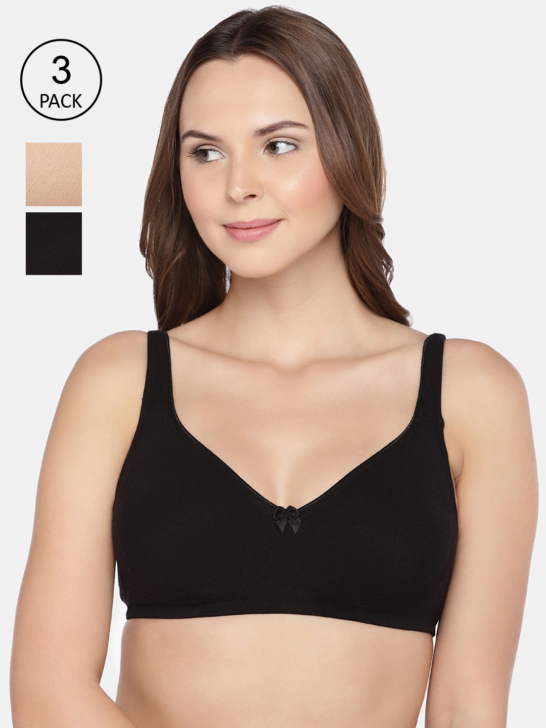 

Inner Sense Pack of 3 Organic Cotton Antimicrobial Seamless Side Support Bra ISB057, Black