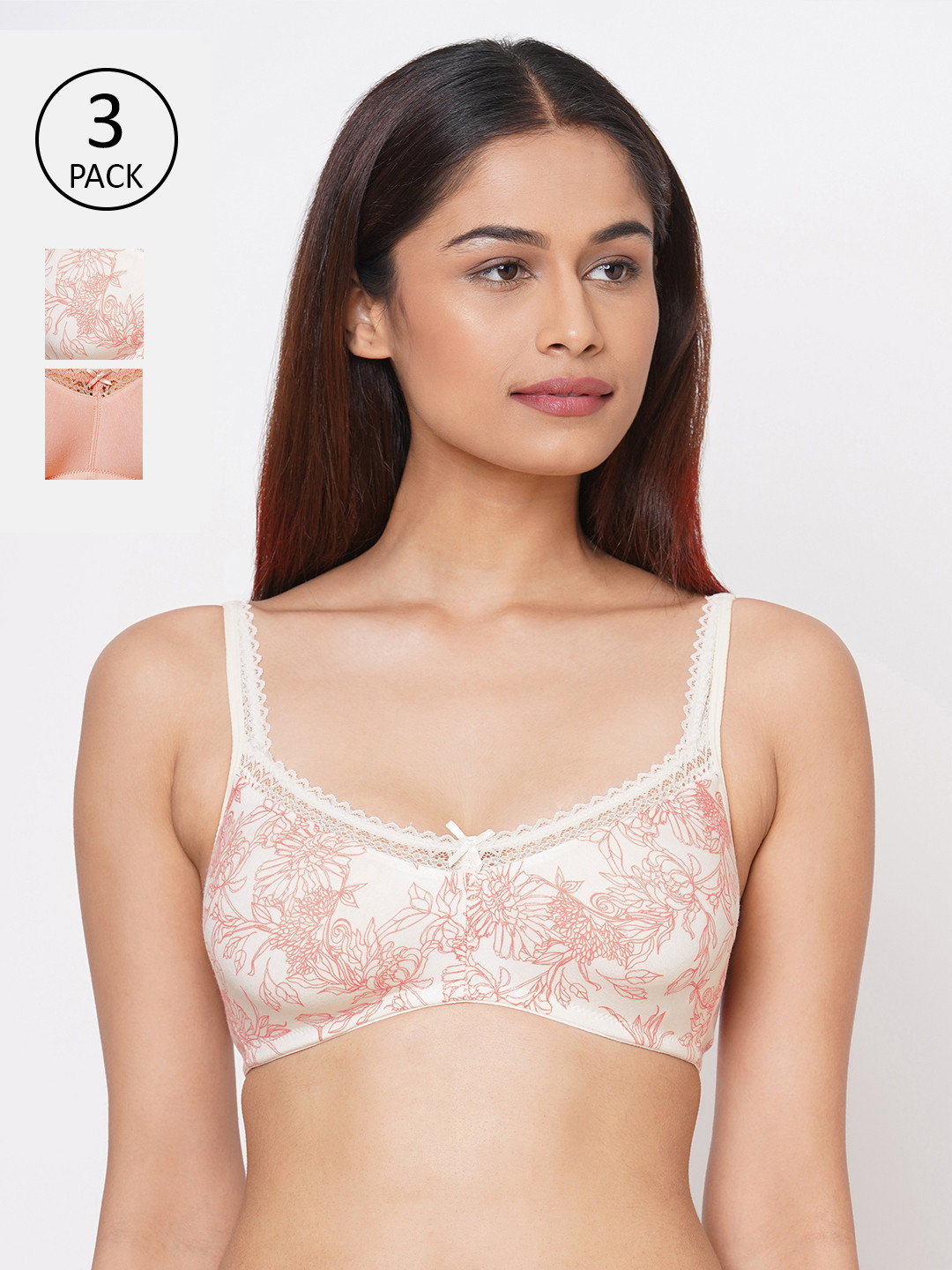 

Inner Sense Pack Of 3 Solid Non-Wired Non Padded Organic Cotton Everyday Sustainable Bra ISB017, White