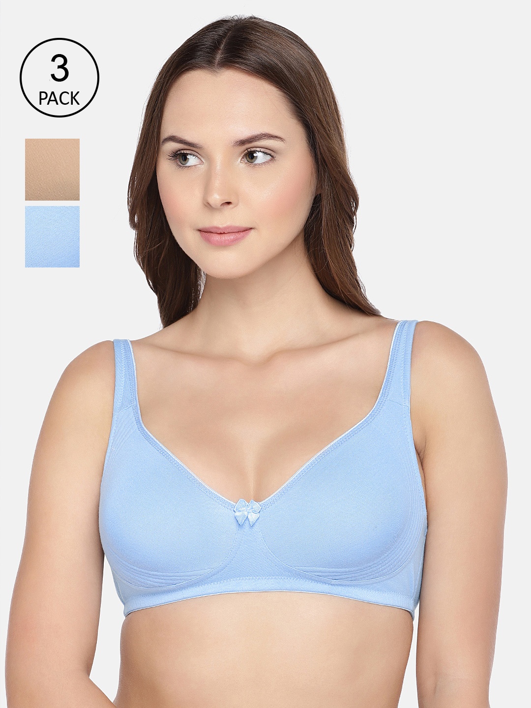 

Inner Sense Pack of 3 Organic Cotton Antimicrobial Seamless Side Support Bra ISB057, Multi