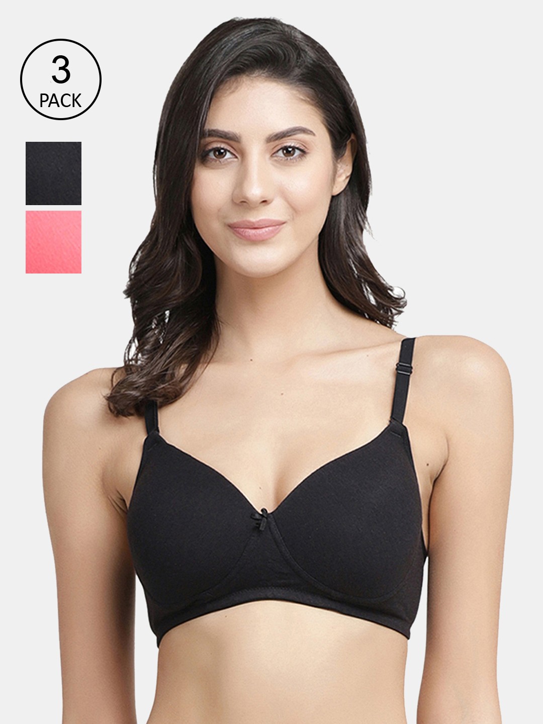 

Inner Sense Pack Of 3 Solid Non-Wired Organic Cotton Antimicrobial T-shirt Bras ISB068, Pink