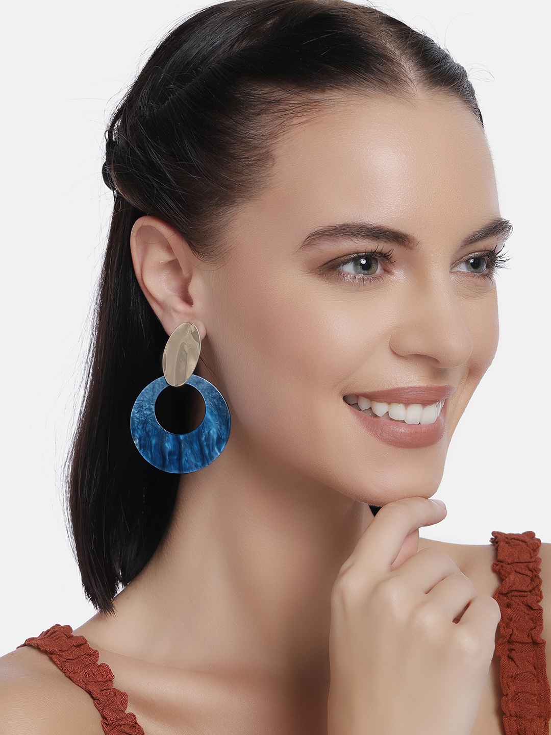 

LAIDA Blue Gold-Plated Circular Handcrafted Drop Earrings