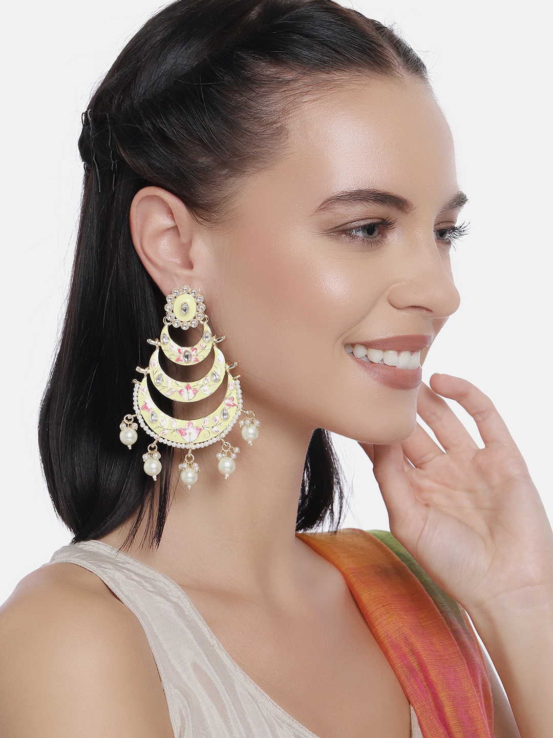 

LAIDA Gold-Plated Crescent Shaped Embellished Chandbalis