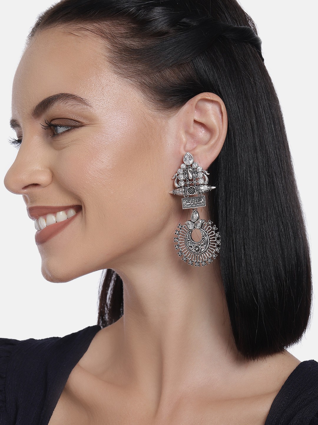 

LAIDA Silver-Plated Classic Oxidized Drop Earrings