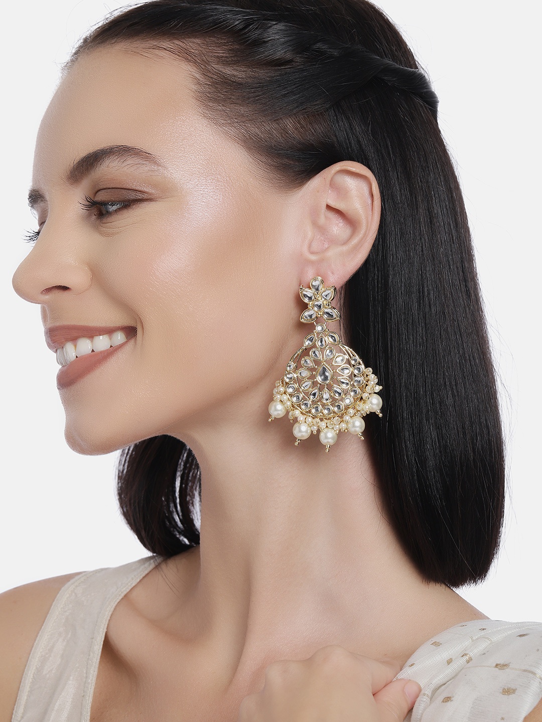

LAIDA Gold Plated Kundan Studded Handcrafted Classic Drop Earrings