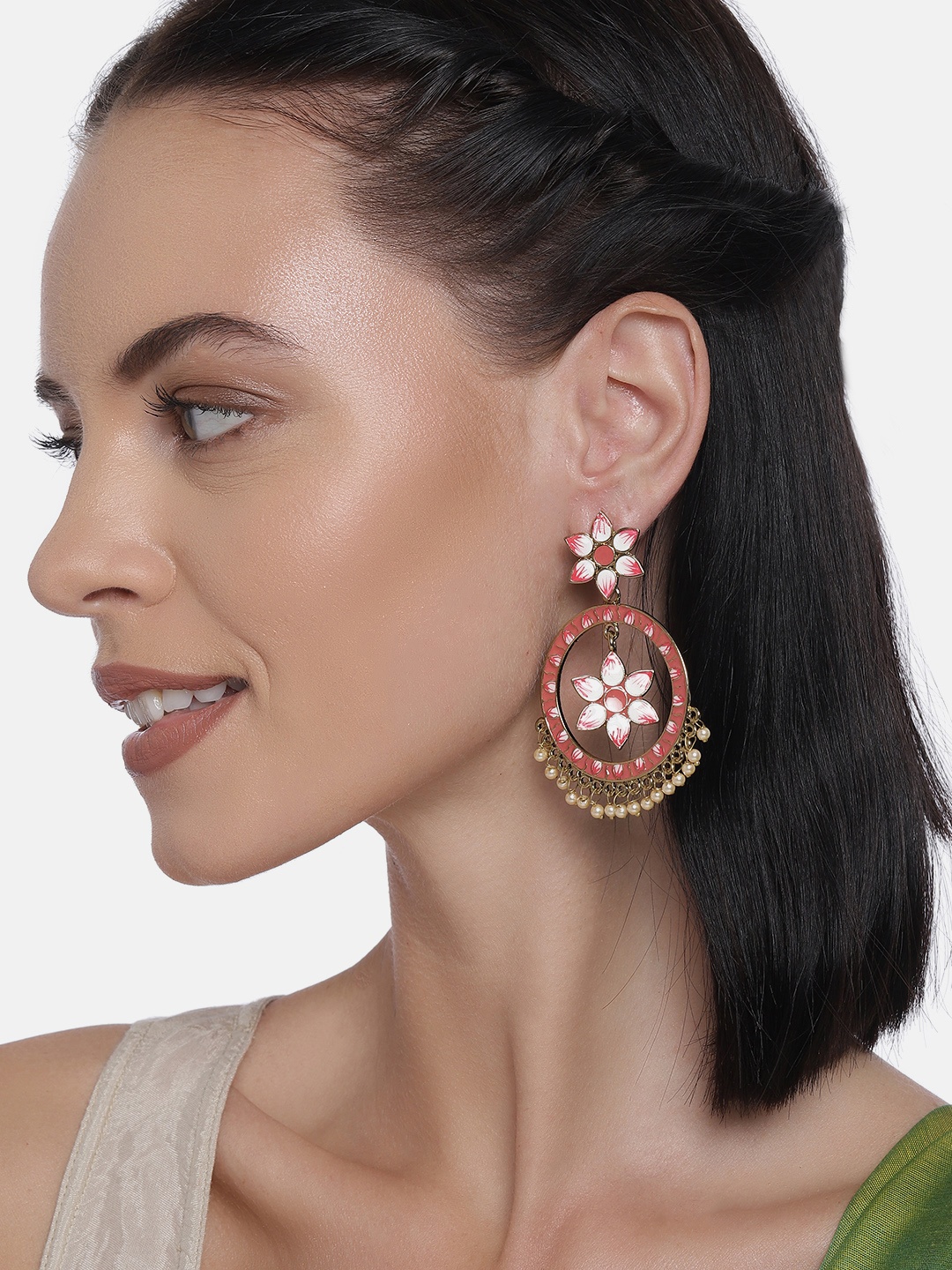 

LAIDA Pink & Gold Plated Floral Drop Earrings